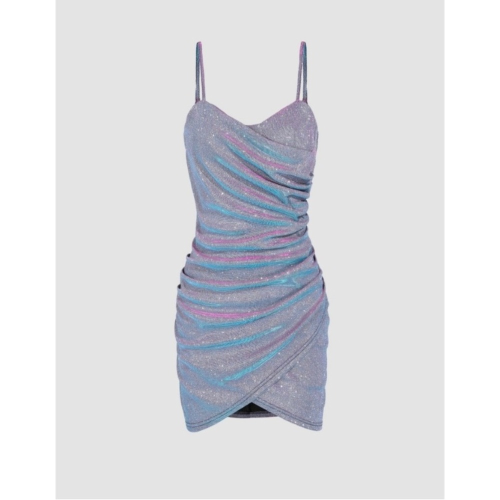 NWT Cider Holographic Shimmer/Glitter Ruched Mini Dress Women's Size XL